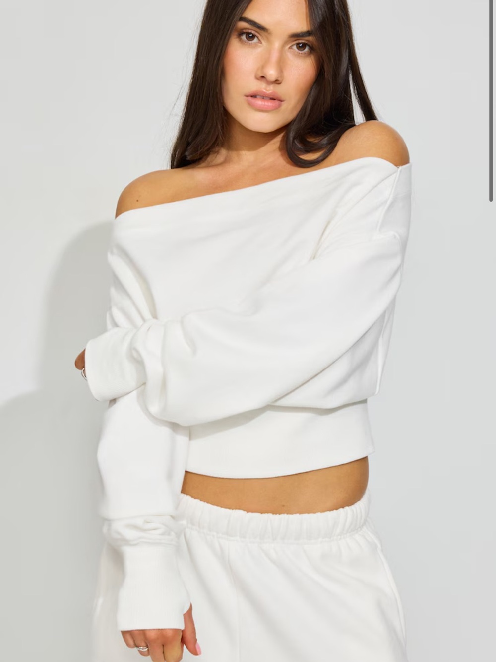 NWT Garage White SoftTerry™ Rib Off Shoulder Sweat